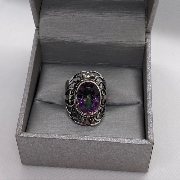 Purple Green Mystic Fire Quartz Gem Ring .925 Sterling SILVER Ring - Picture 3 of 6